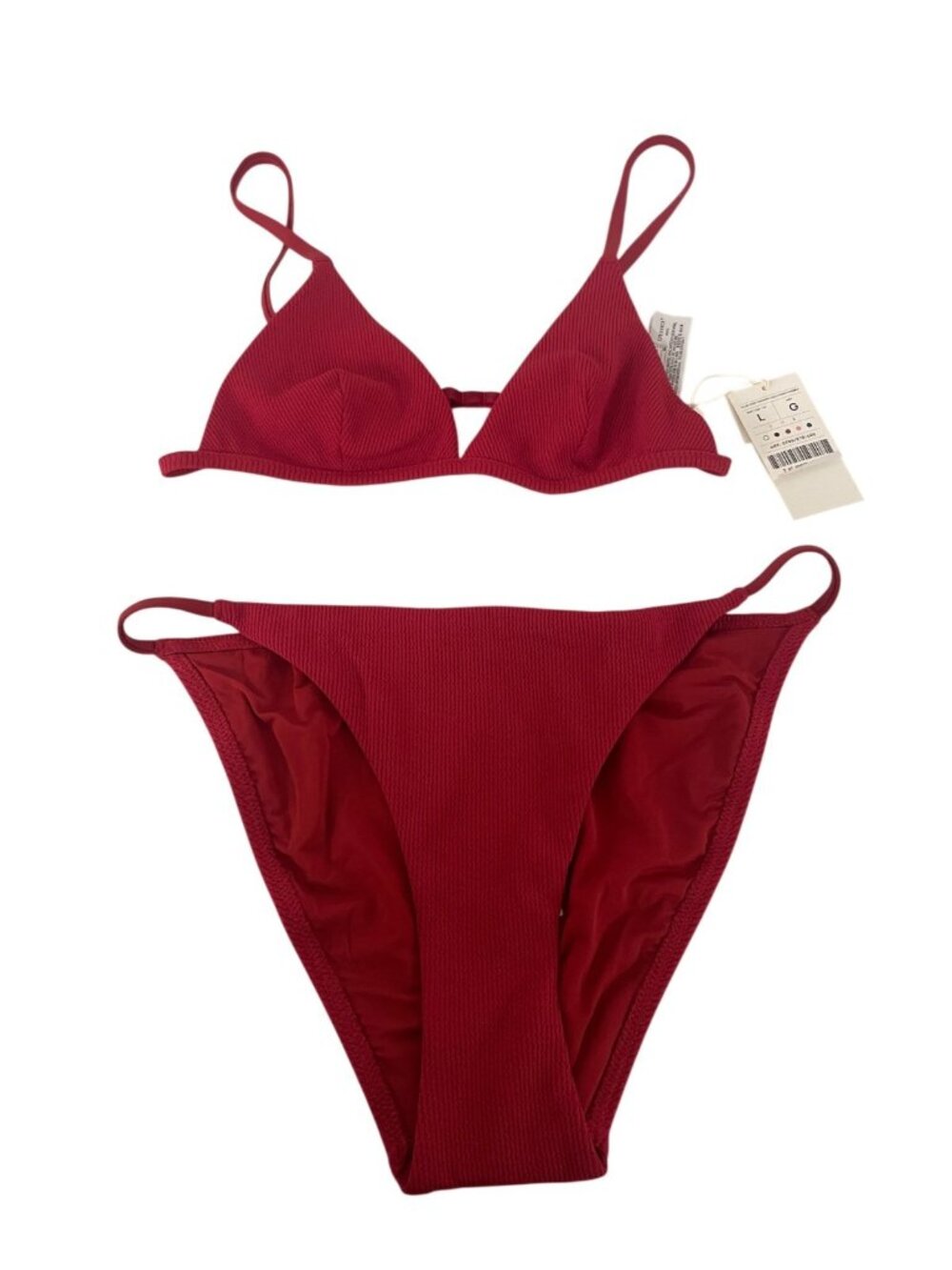 Oysho Womens Bikini set Swimsuit Large Red Textured 2 Piece 0734/878 NWT